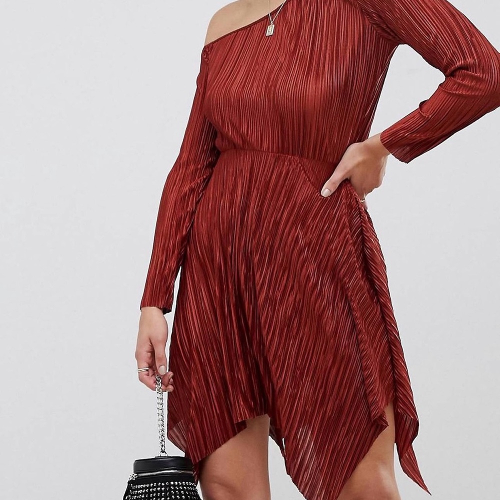 ASOS Asymmetrical One-Shoulder Rust Dress